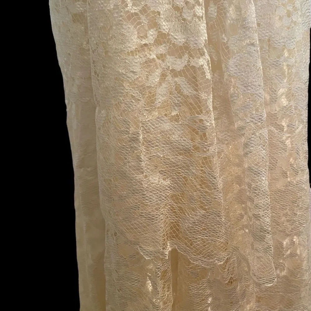 1970’s Lace & Silk Wedding Prom Dress  Size 7/8 - Picture 9 of 13
